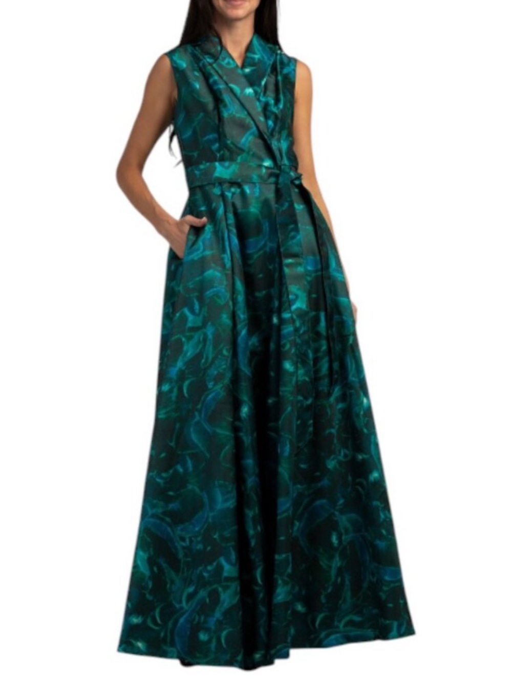 RENE BY RENE RUIZ Green Multi Sleeveless Floral Trench Gown